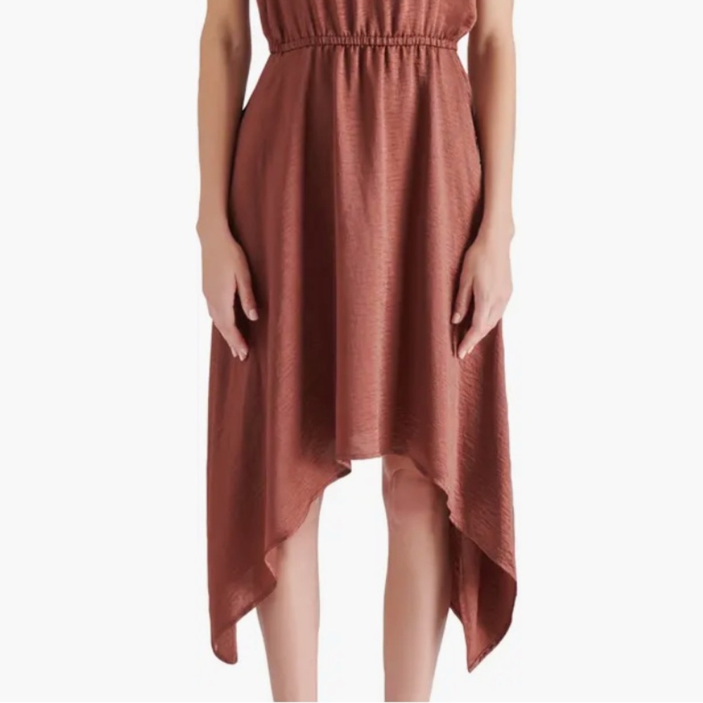 NWT [Steve Madden] Asymmetric Midi Spaghetti Strap Dress Cinnamon Women’s Sz L - Picture 6 of 11
